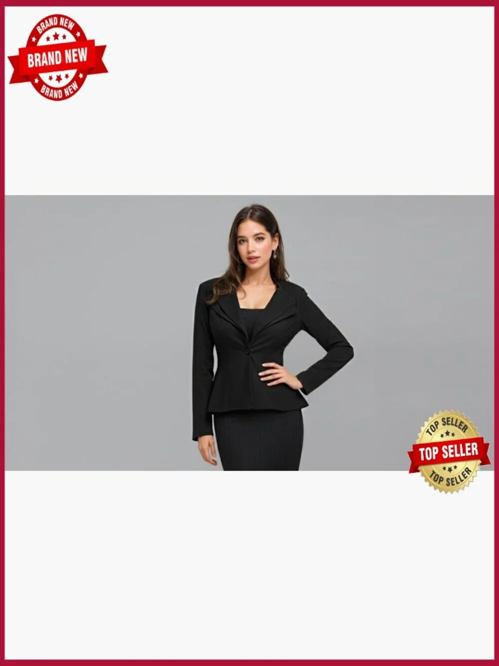 Peplum Blazer - Single Button Notch Lapel - Stretch Fabric Office - Picture 7 of 7